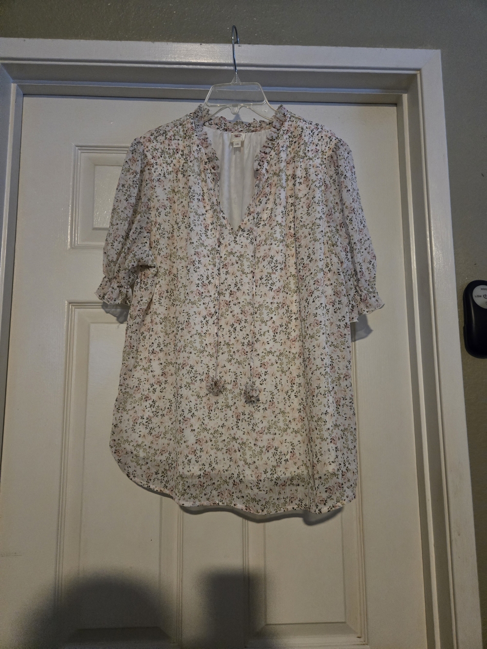 Lightweight Floral Tie-Front Blouse - White with Pink & Green Floral